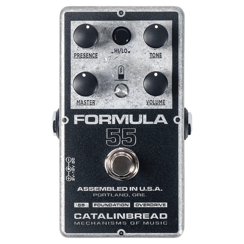 Catalinbread Formula 55 overdrive pedal - black and silver top view