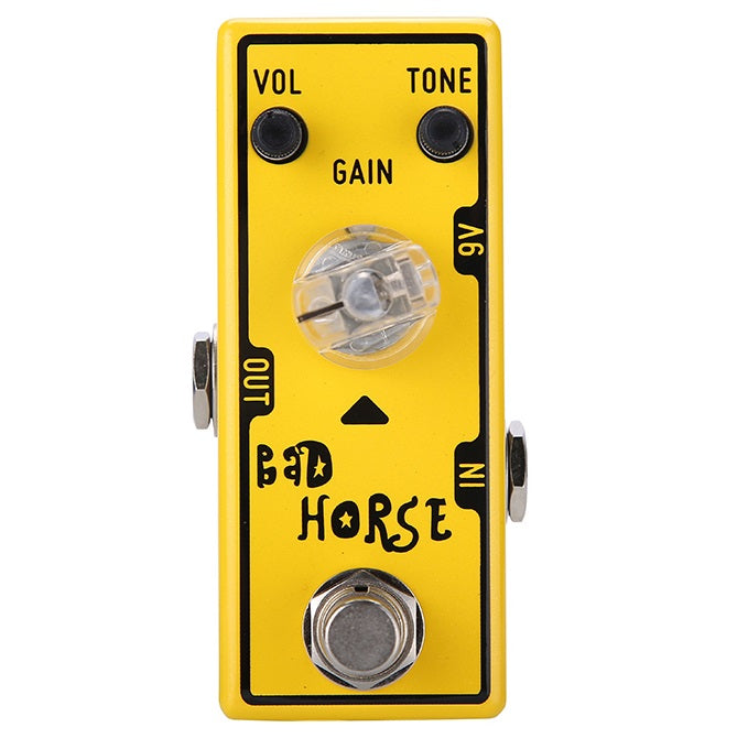 Tone City Bad Horse overdrive pedal — yellow mini pedal front