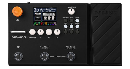 NUX MG-400 multi-effects guitar processor — top view with expression pedal
