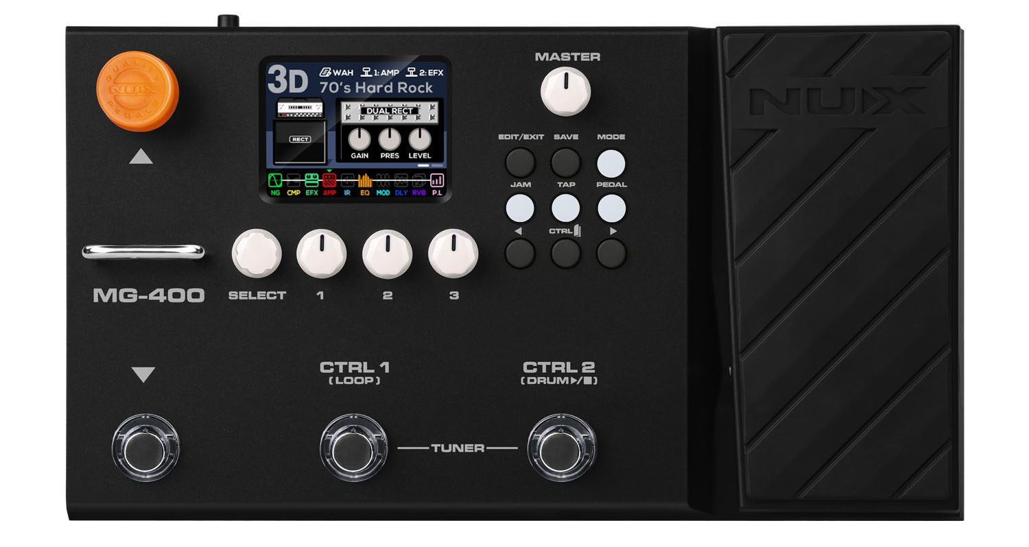 NUX MG-400 multi-effects guitar processor — color LCD and footswitches