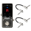 Ibanez BIGMINI chromatic tuner pedal — silver body with black display and two patch cables