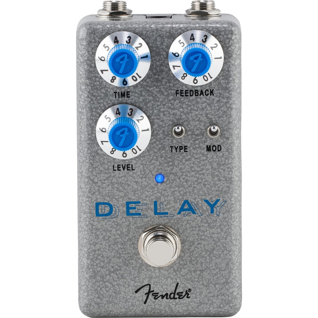 Fender Hammertone Delay pedal — angled view of controls and switches