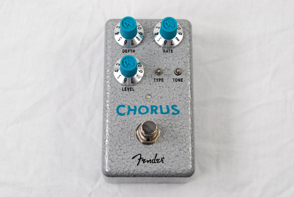 Fender Hammertone Chorus pedal — silver enclosure, top-down view of knobs