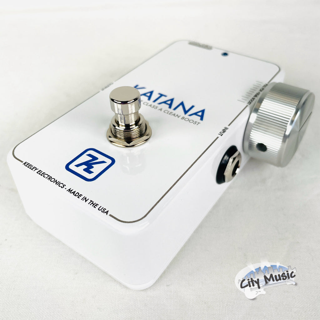 Keeley Katana Clean Boost pedal — top-down full white enclosure