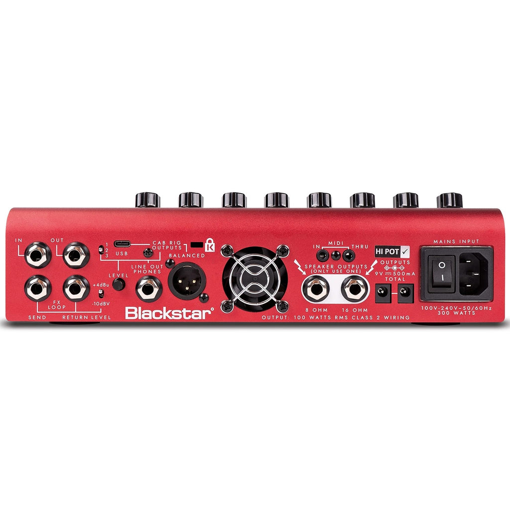 Blackstar AMPED 2 guitar amp pedal — red, ports and outputs detail