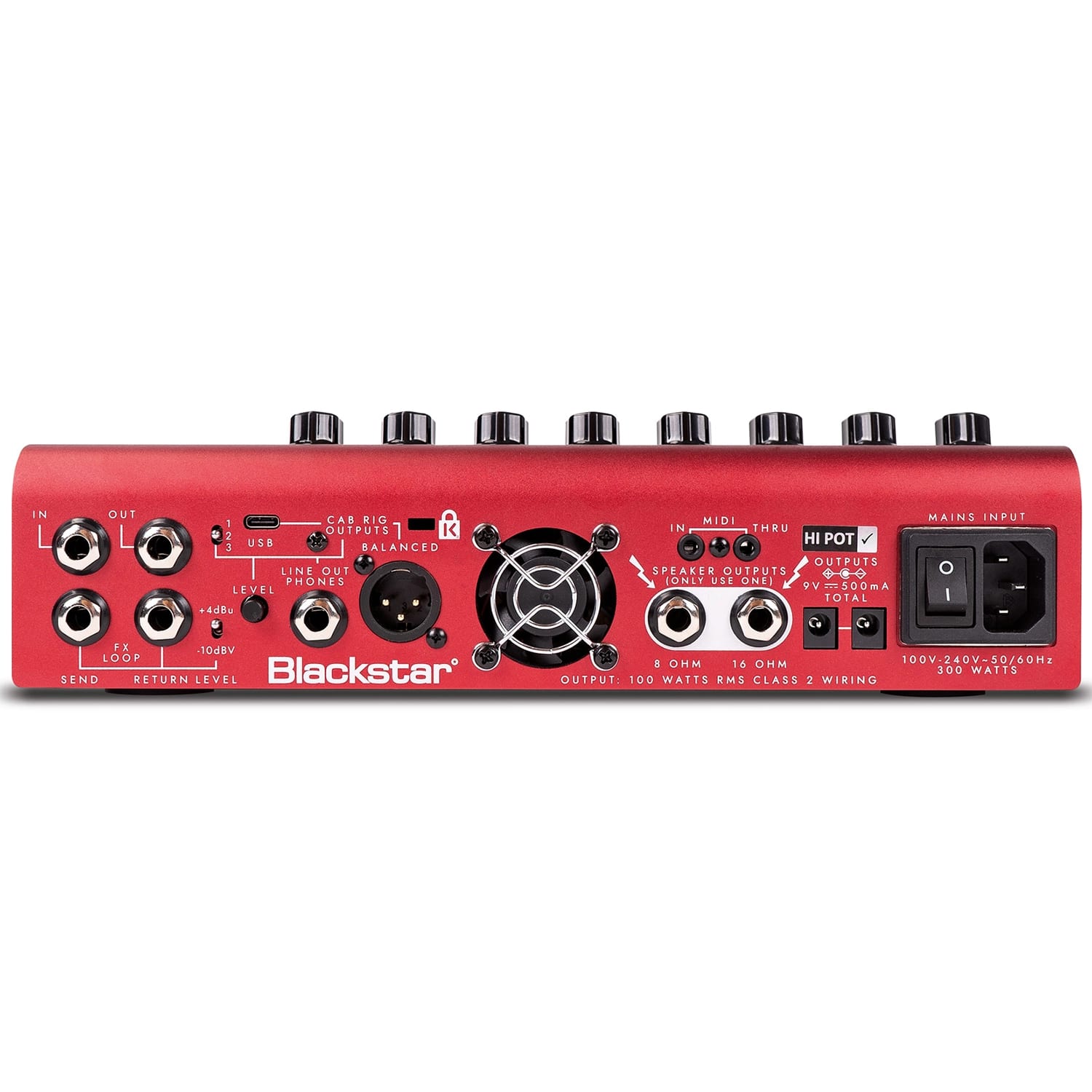 Blackstar AMPED 2 guitar amp pedal — red, ports and outputs detail