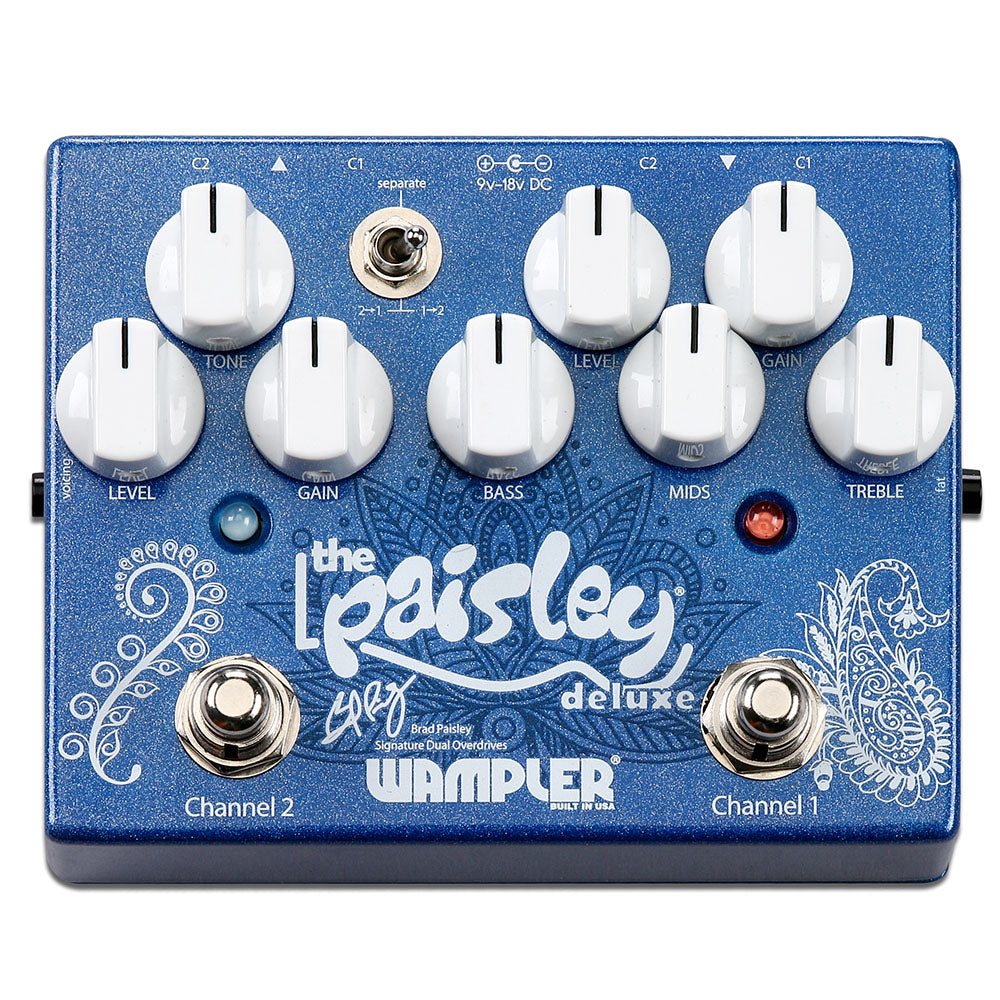 Wampler Paisley Drive Deluxe pedal - side view showing independent I/O jacks