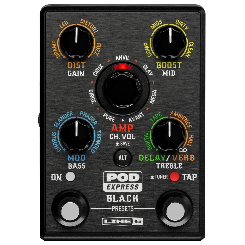 Line 6 POD Express Black — black high-gain amp and effects processor top view
