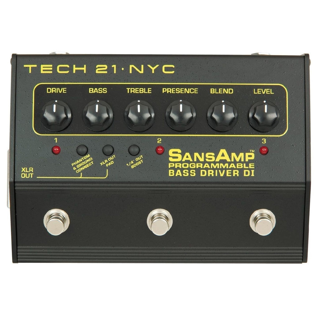 Tech 21 SansAmp Programmable Bass Driver DI pedal — footswitches and outputs