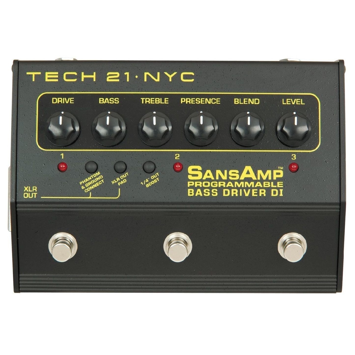 Tech 21 SansAmp Programmable Bass Driver DI pedal — footswitches and outputs