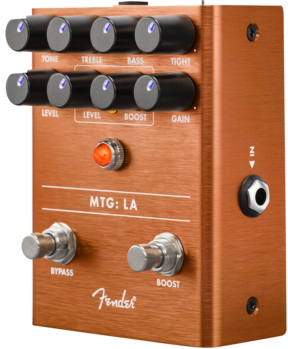 Fender MTG:LA Tube Distortion pedal front angle left view