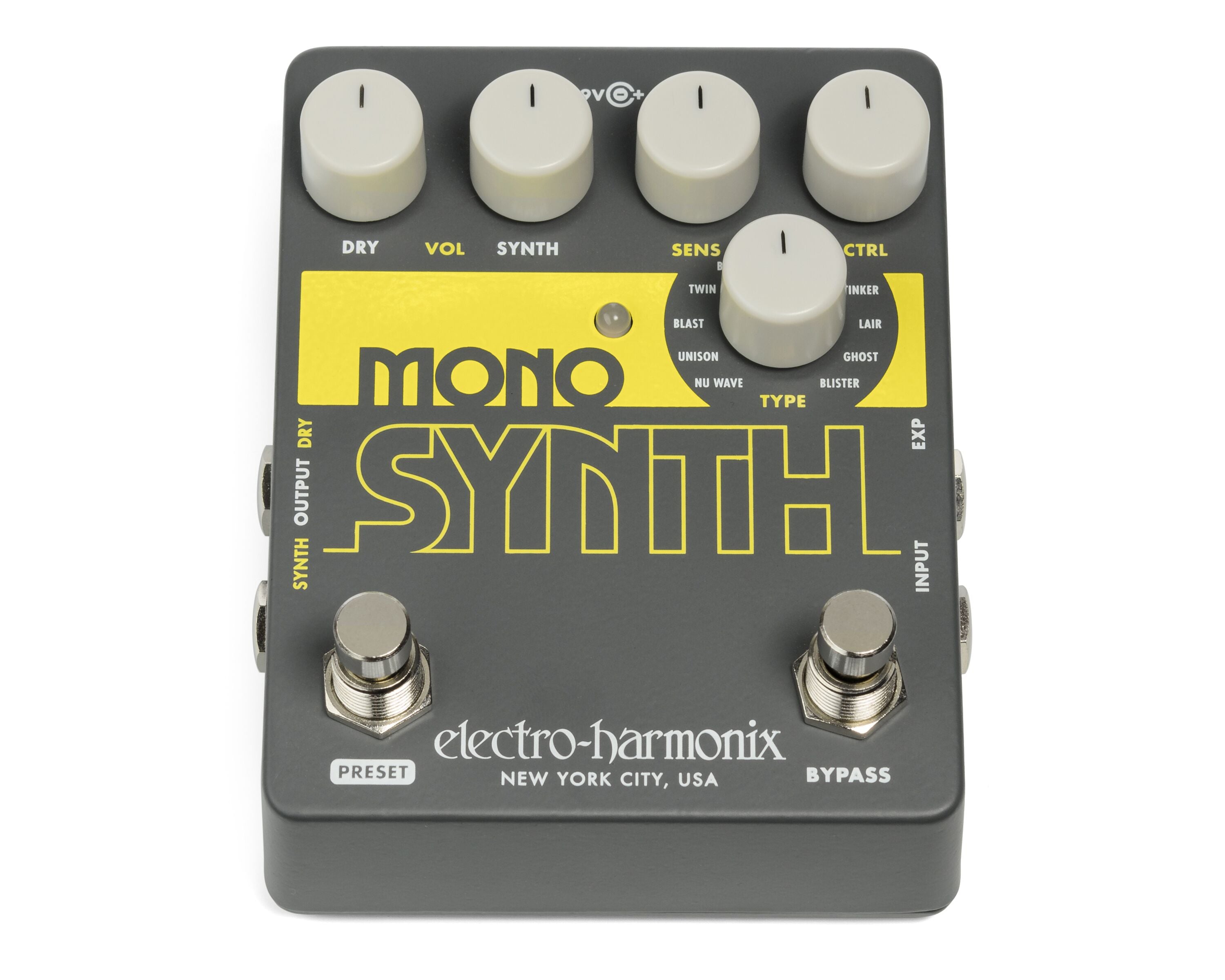 EHX Mono Synth synthesizer pedal — on pedalboard lifestyle shot