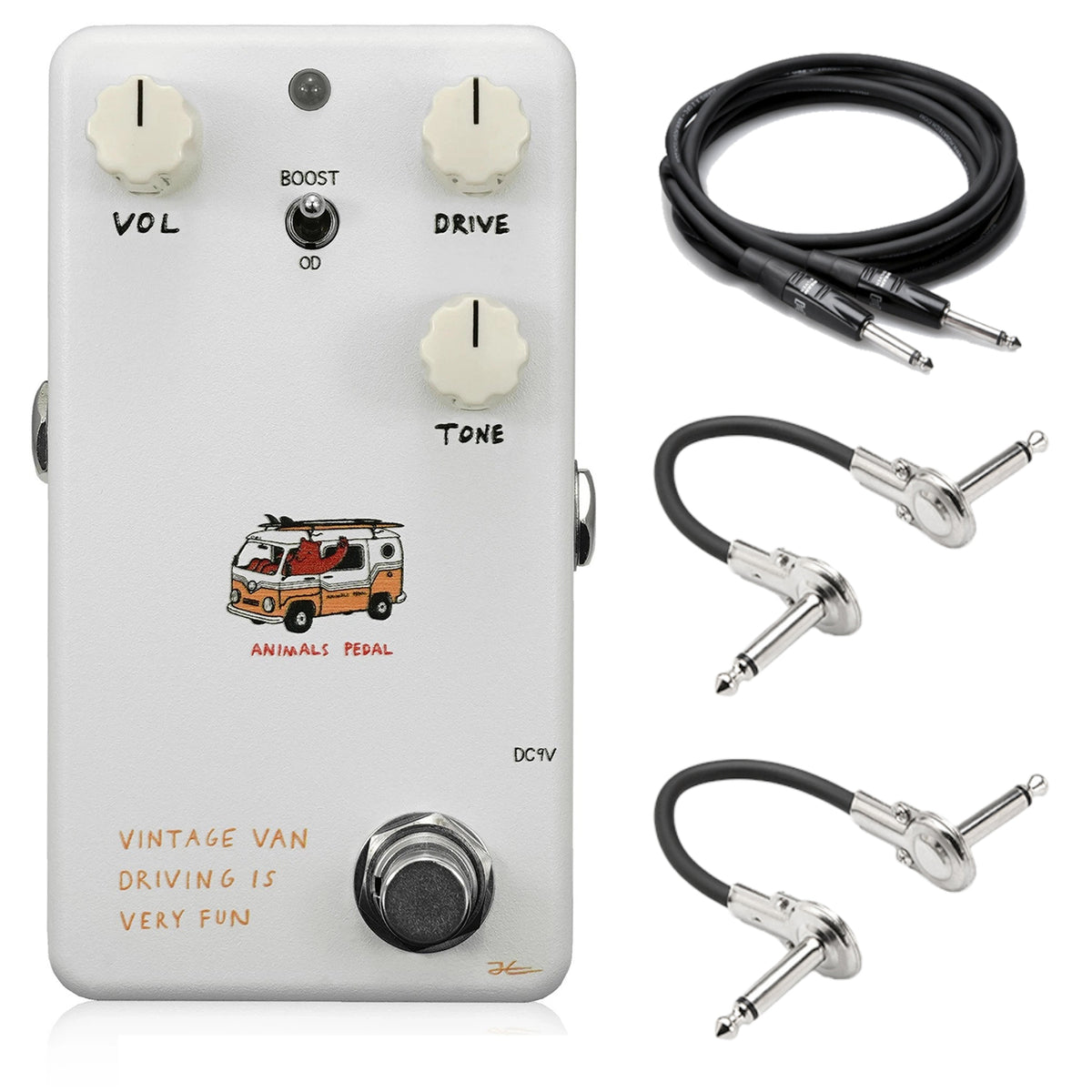 Animals Pedal Vintage Van Driving Is Very Fun V2 overdrive pedal — white enclosure with included cables