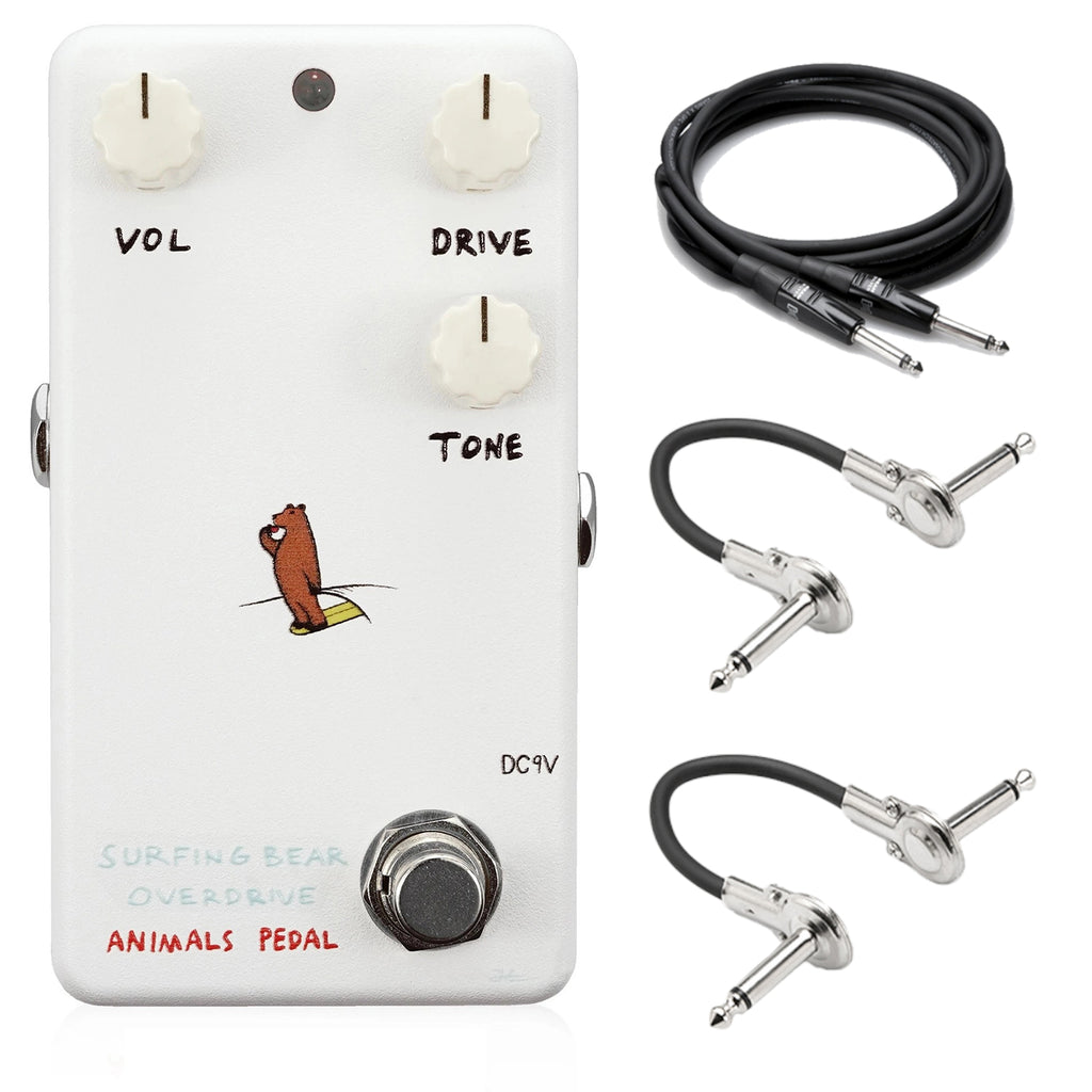 Animals Pedal Surfing Bear Overdrive V2 — white enclosure with included instrument and patch cables