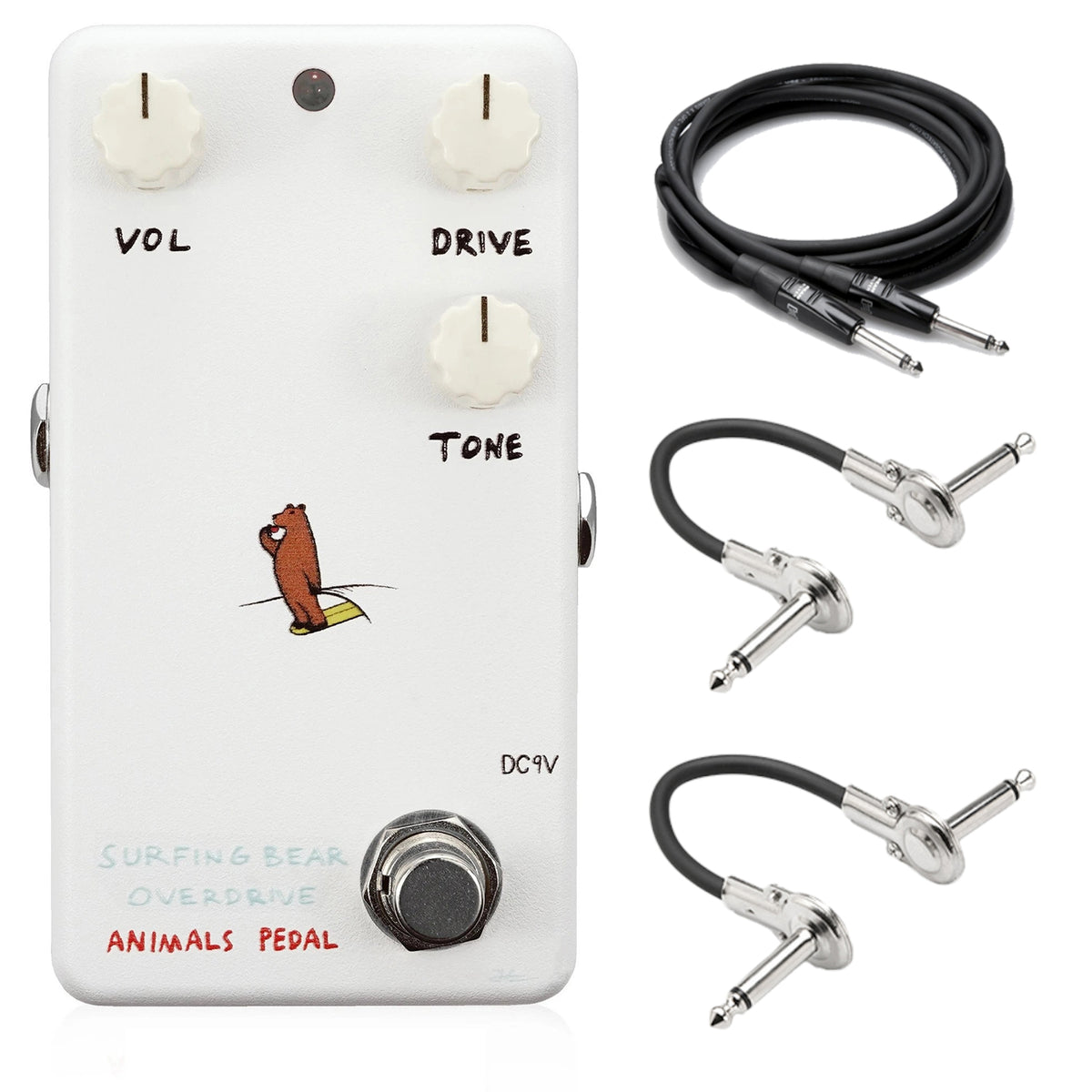 Animals Pedal Surfing Bear Overdrive V2 — white enclosure with included instrument and patch cables