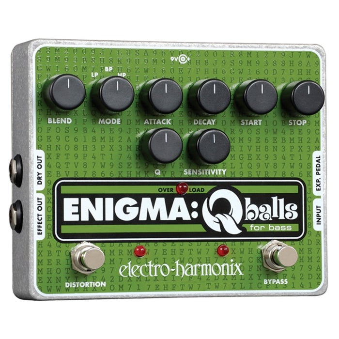 Electro-Harmonix Enigma Q-Balls bass envelope filter pedal — green and silver enclosure, analog circuit