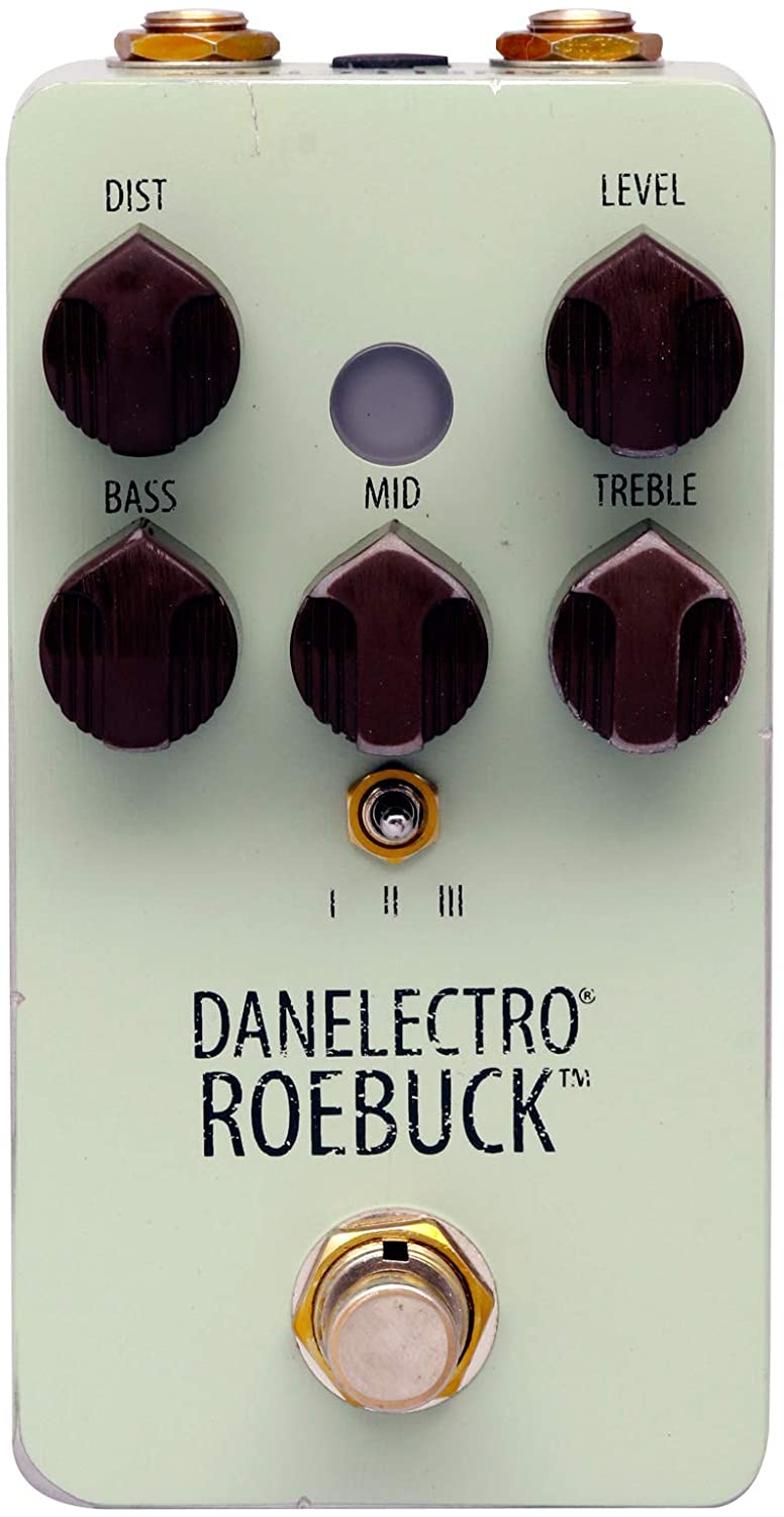Danelectro Roebuck Distortion pedal - mint green enclosure front view