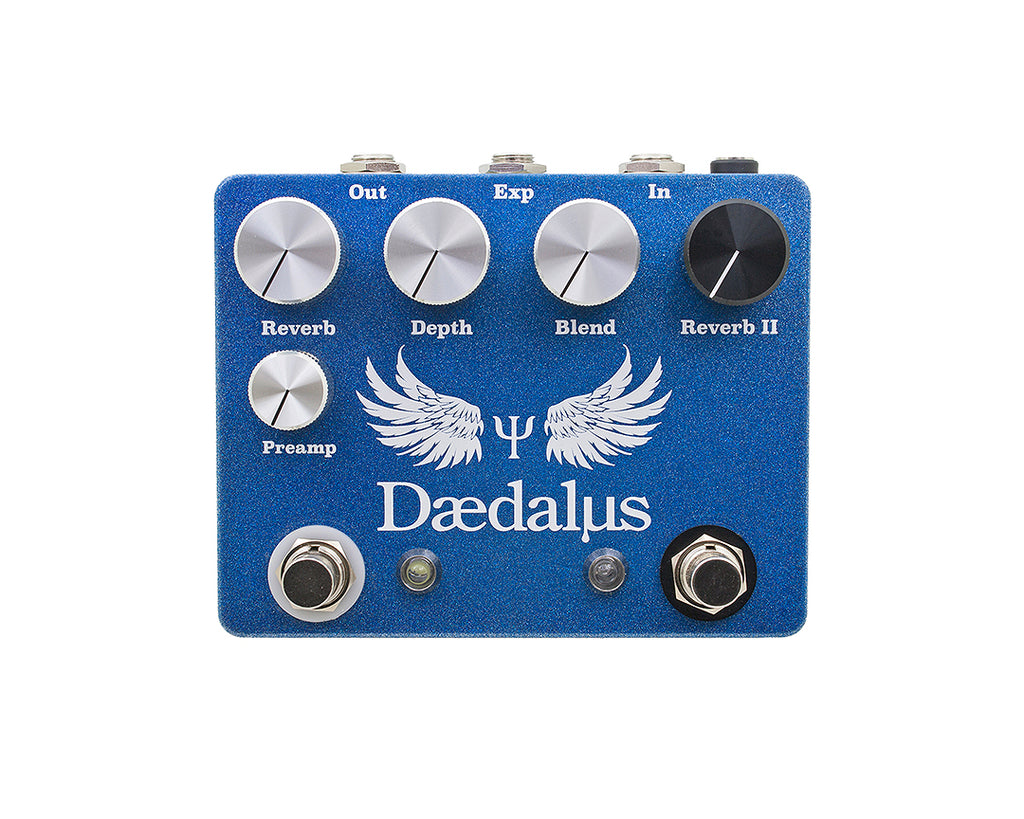 CopperSound Daedalus blue reverb pedal angled view