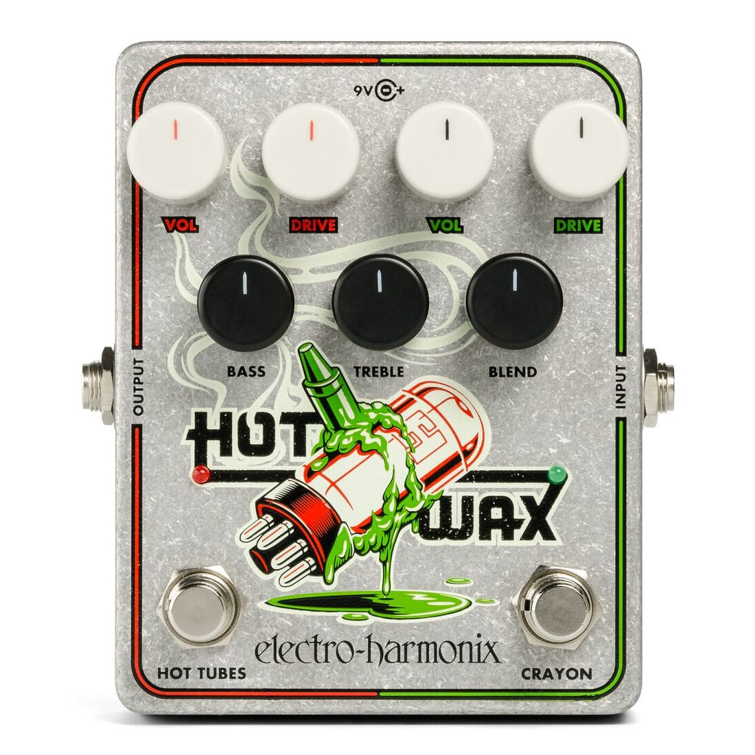 Electro-Harmonix Hot Wax dual overdrive pedal, silver enclosure, top view