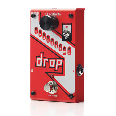 DigiTech Drop polyphonic pedal — side view of red housing