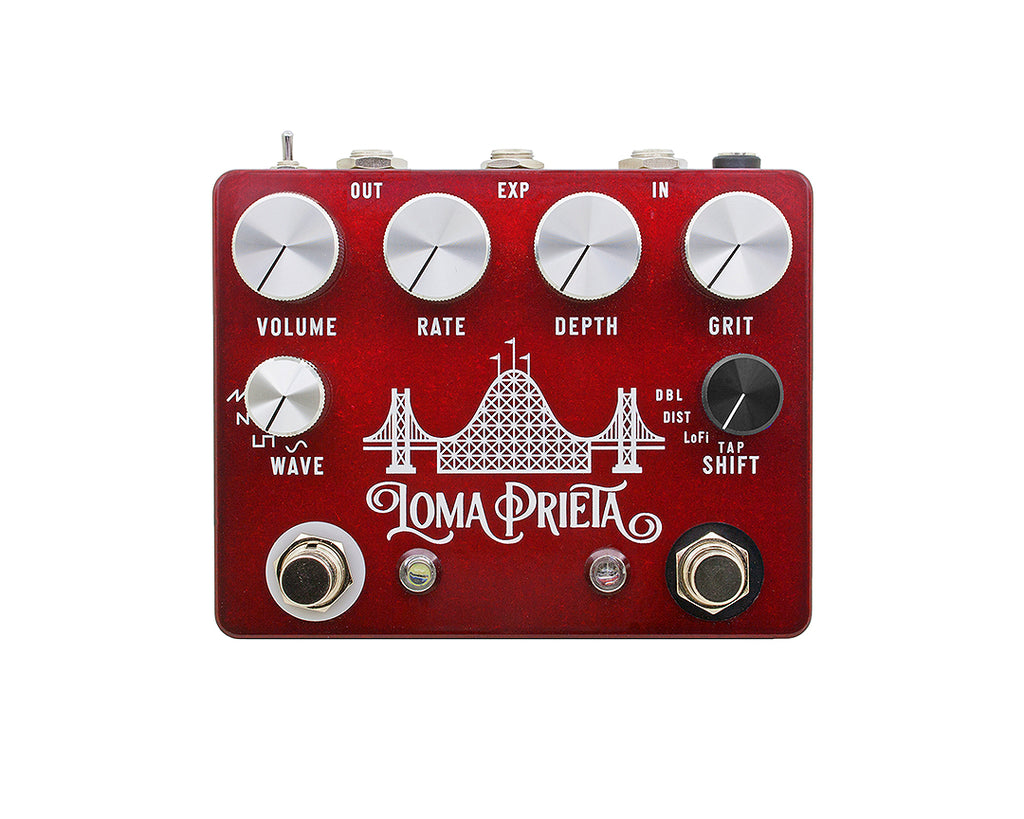 CopperSound Loma Prieta red tremolo pedal angled view