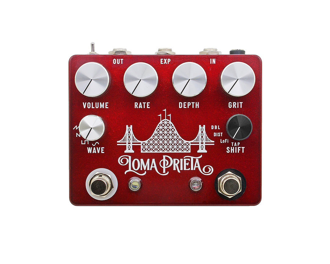 CopperSound Loma Prieta red tremolo pedal angled view