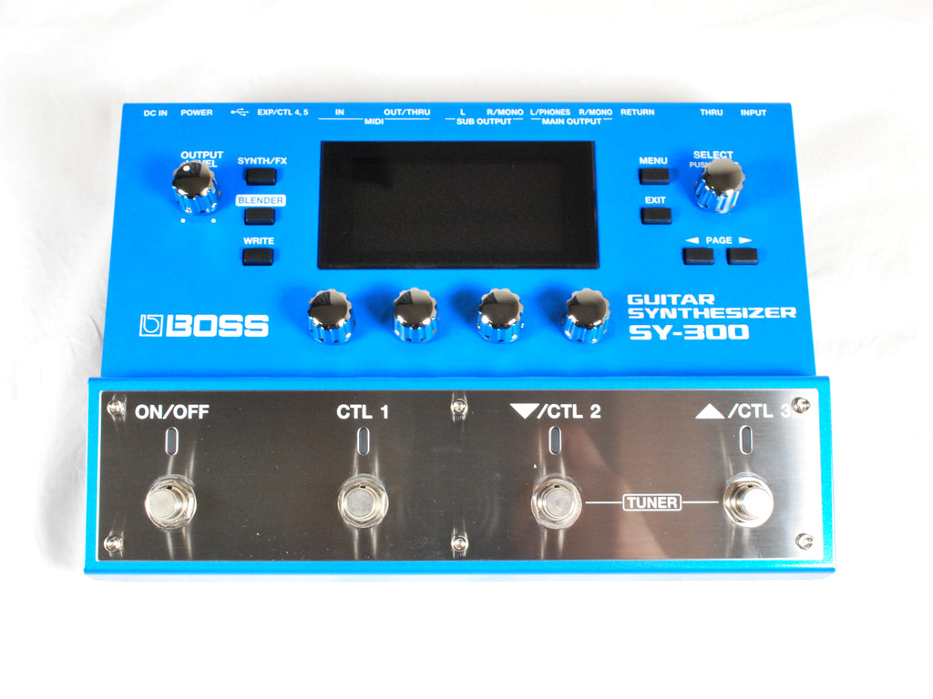 Boss SY-300 guitar synthesizer pedal — blue multi-effects unit, top view