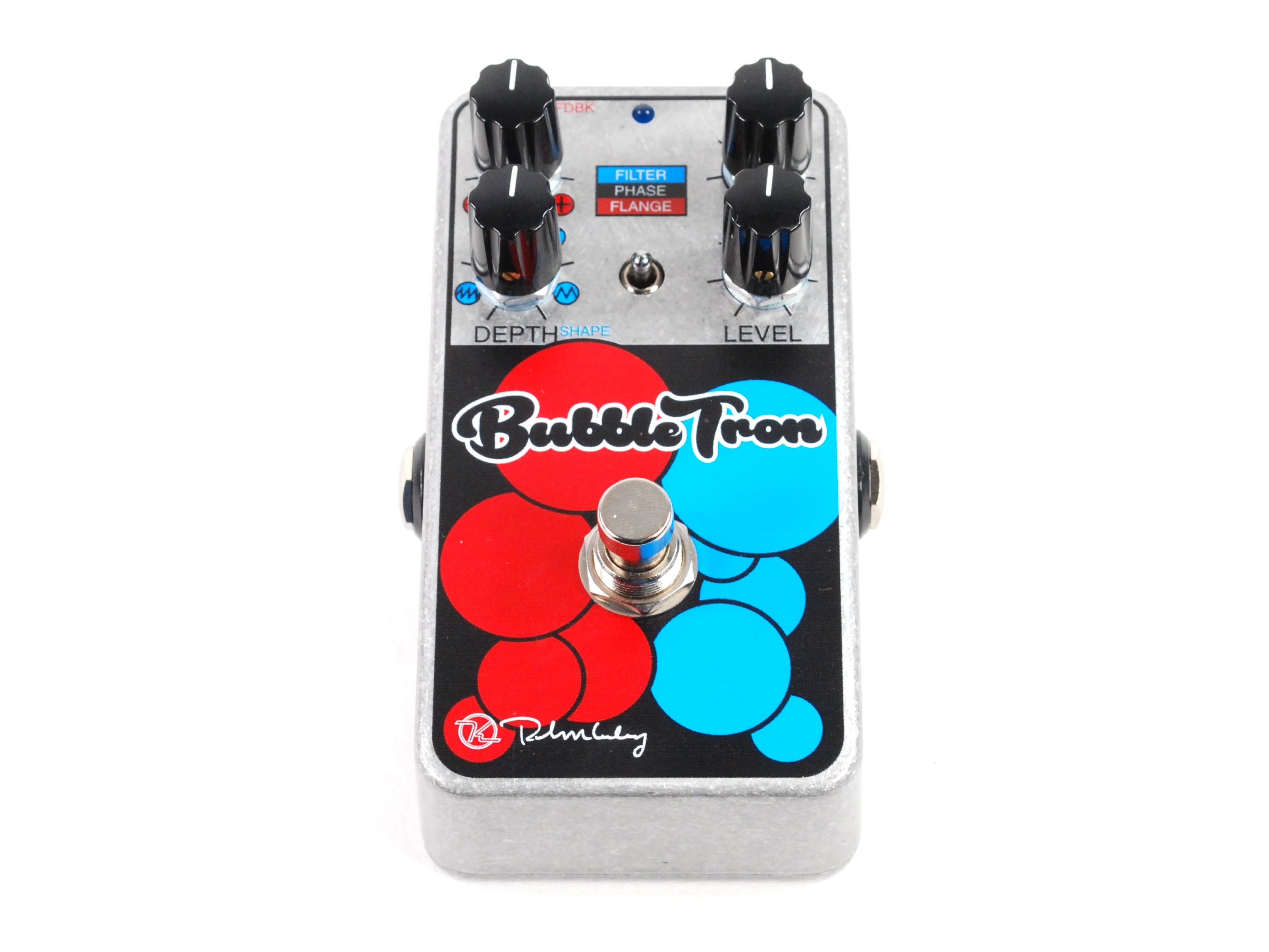 Keeley Bubble Tron Dynamic Flanger Phaser pedal - silver enclosure with red and blue bubble graphics