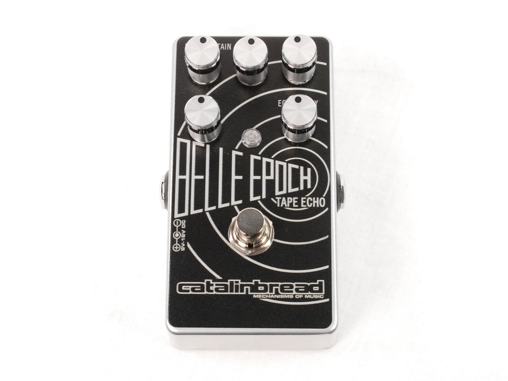 Used Catalinbread Belle Epoch tape echo delay pedal, black and silver, view 1