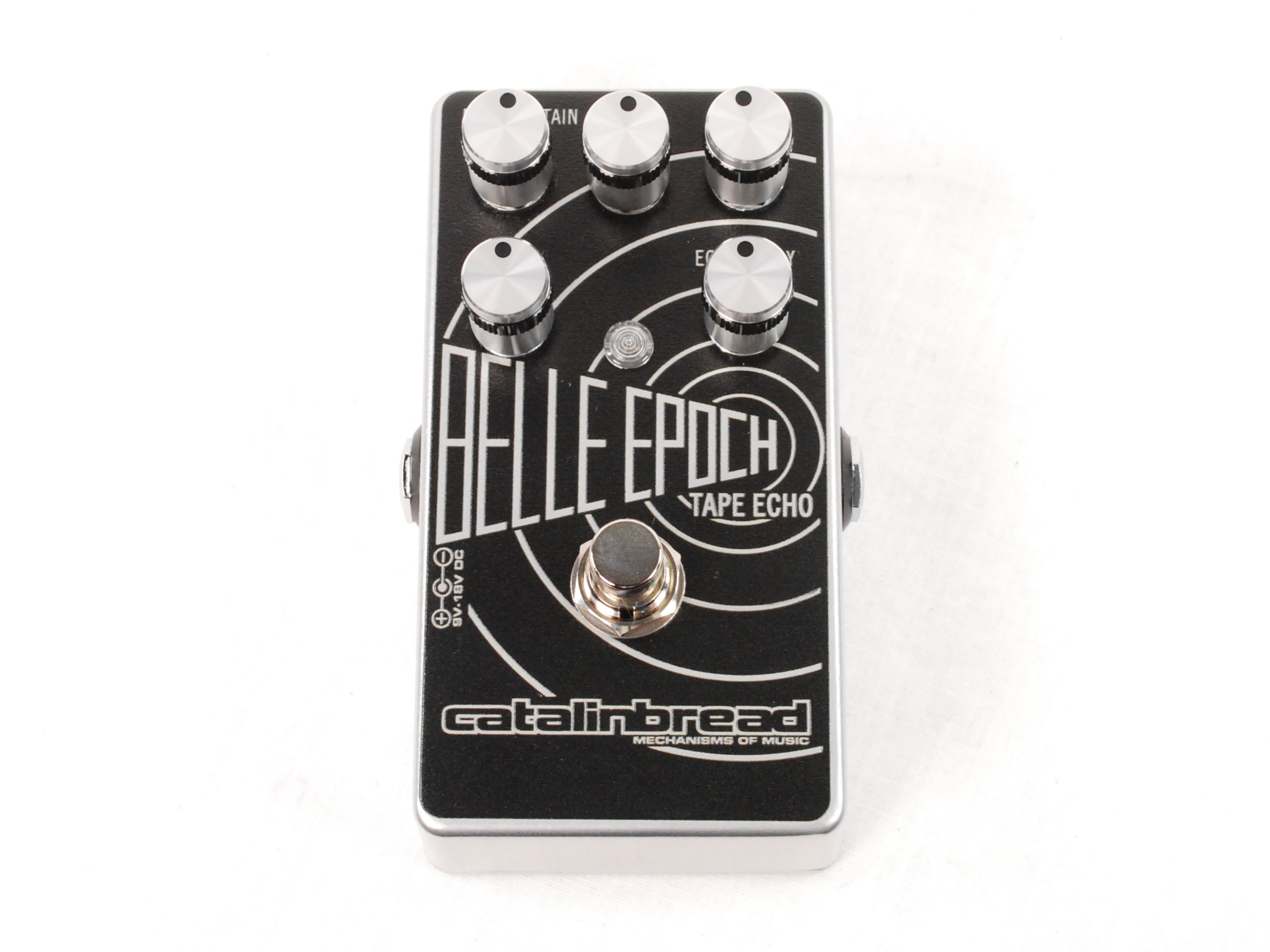 Used Catalinbread Belle Epoch tape echo delay pedal, black and silver, view 1