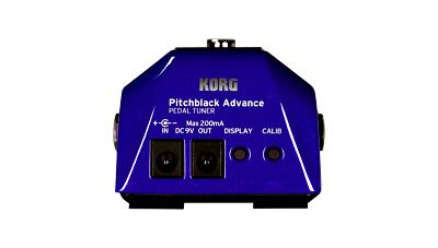 Korg Pitchblack Advance Sparkle Blue pedal tuner — rear input and output jacks