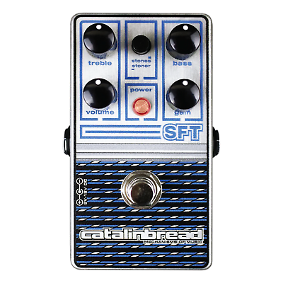Catalinbread SFT Ampeg overdrive pedal — silver top with blue patterned enclosure