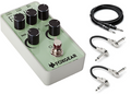 Foxgear Fenix overdrive pedal — green front with bundled instrument and patch cables