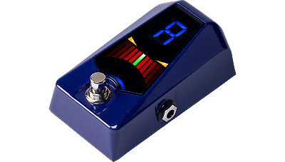 Korg Pitchblack Advance Sparkle Blue pedal tuner — angled side view