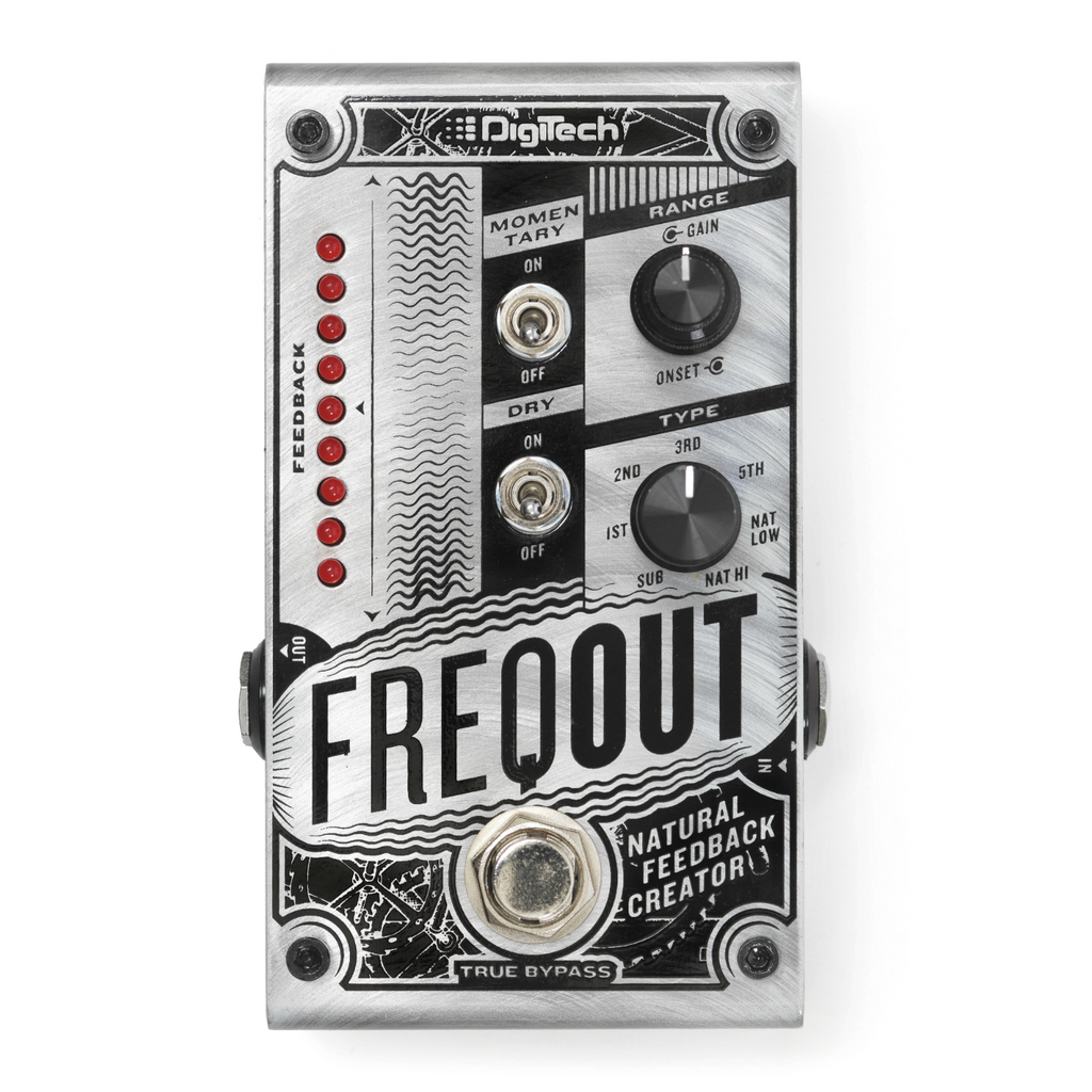 DigiTech FreqOut natural feedback creator pedal — silver, front control panel view