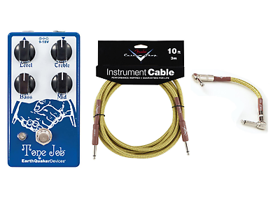 EarthQuaker Devices Tone Job V2 EQ and boost pedal in blue with included Fender cables
