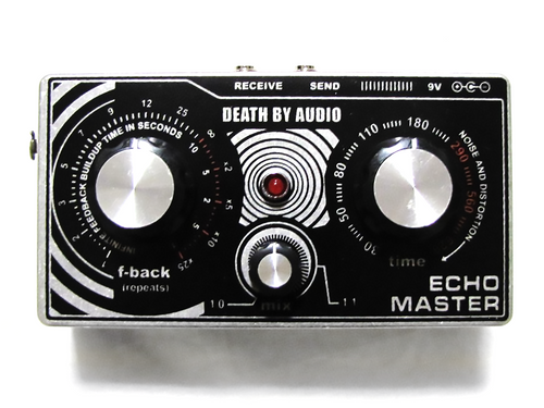 Death By Audio Echo Master vocal delay pedal — black enclosure with spiral graphics, top view