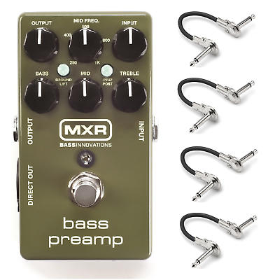 MXR M81 Bass Preamp pedal — green enclosure with included patch cables