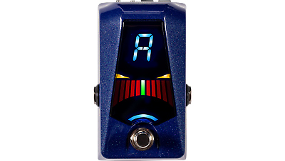 Korg Pitchblack Advance Sparkle Blue pedal tuner — top display view
