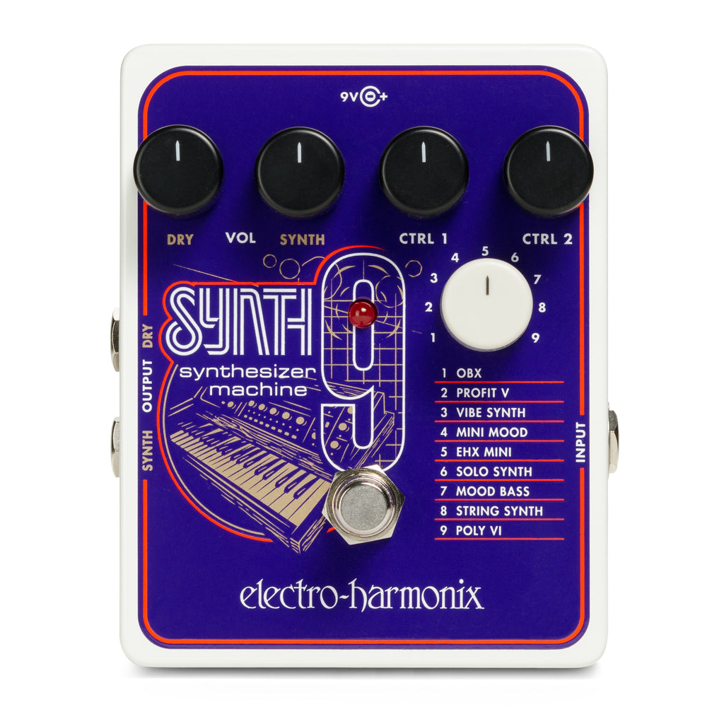 Electro-Harmonix SYNTH9 synthesizer guitar pedal — purple enclosure front view