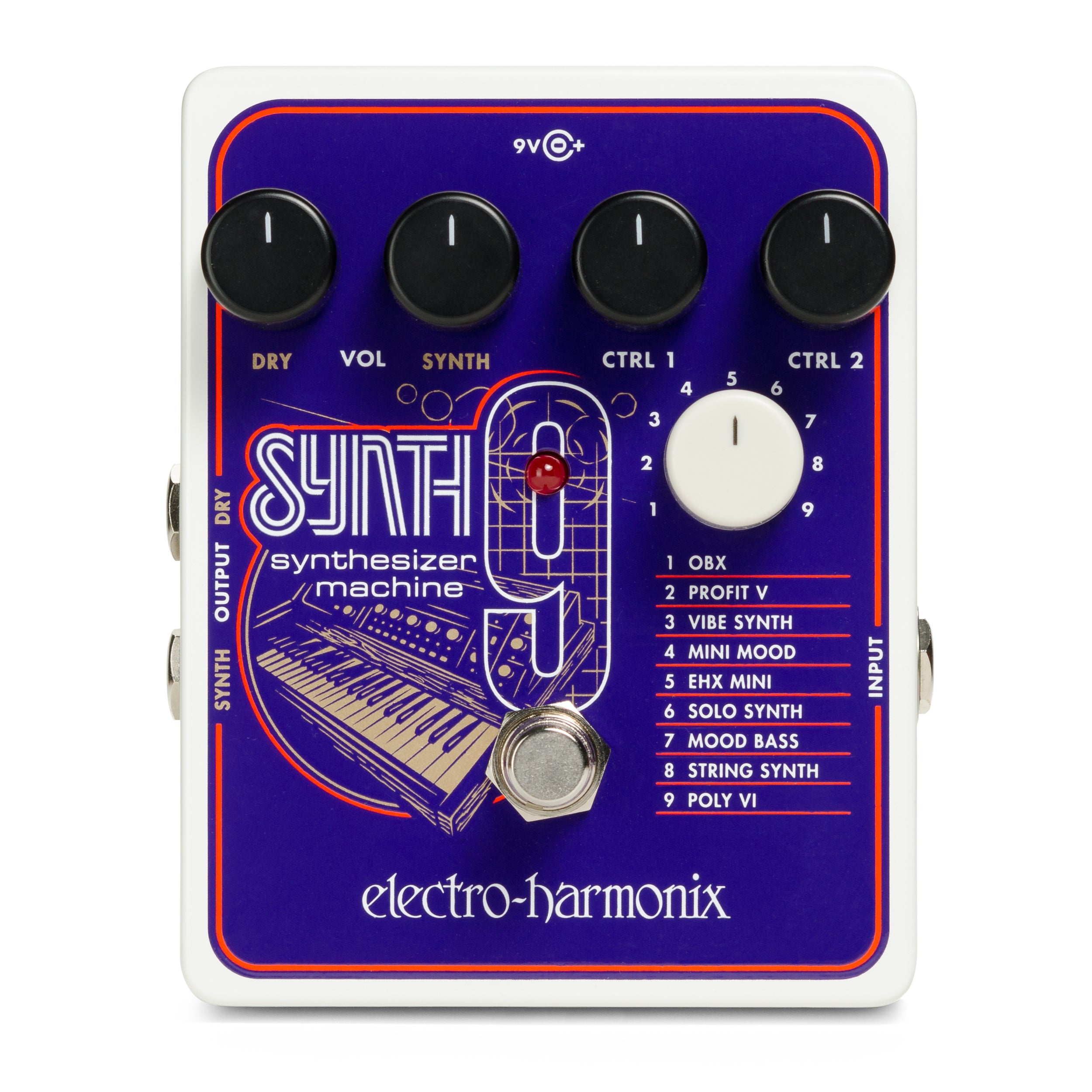 Electro-Harmonix SYNTH9 synthesizer guitar pedal — purple enclosure front view
