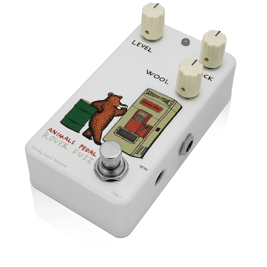 Animals Pedal Rover Fuzz V2 fuzz pedal — white enclosure top control view