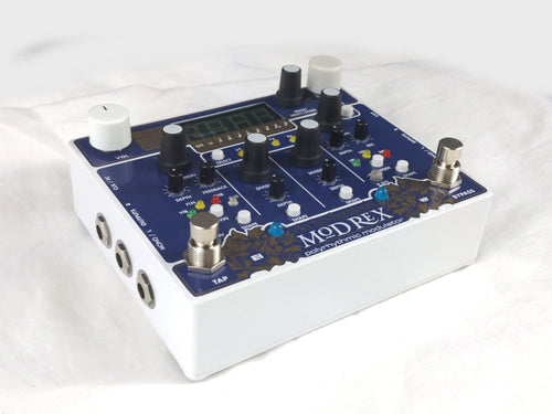 Electro-Harmonix Mod Rex modulation pedal — angled view of blue enclosure