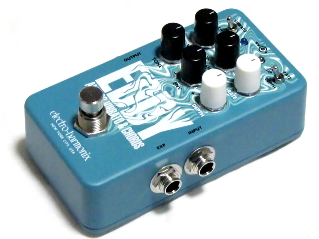 Used EHX Eddy vibrato chorus pedal angled view of controls