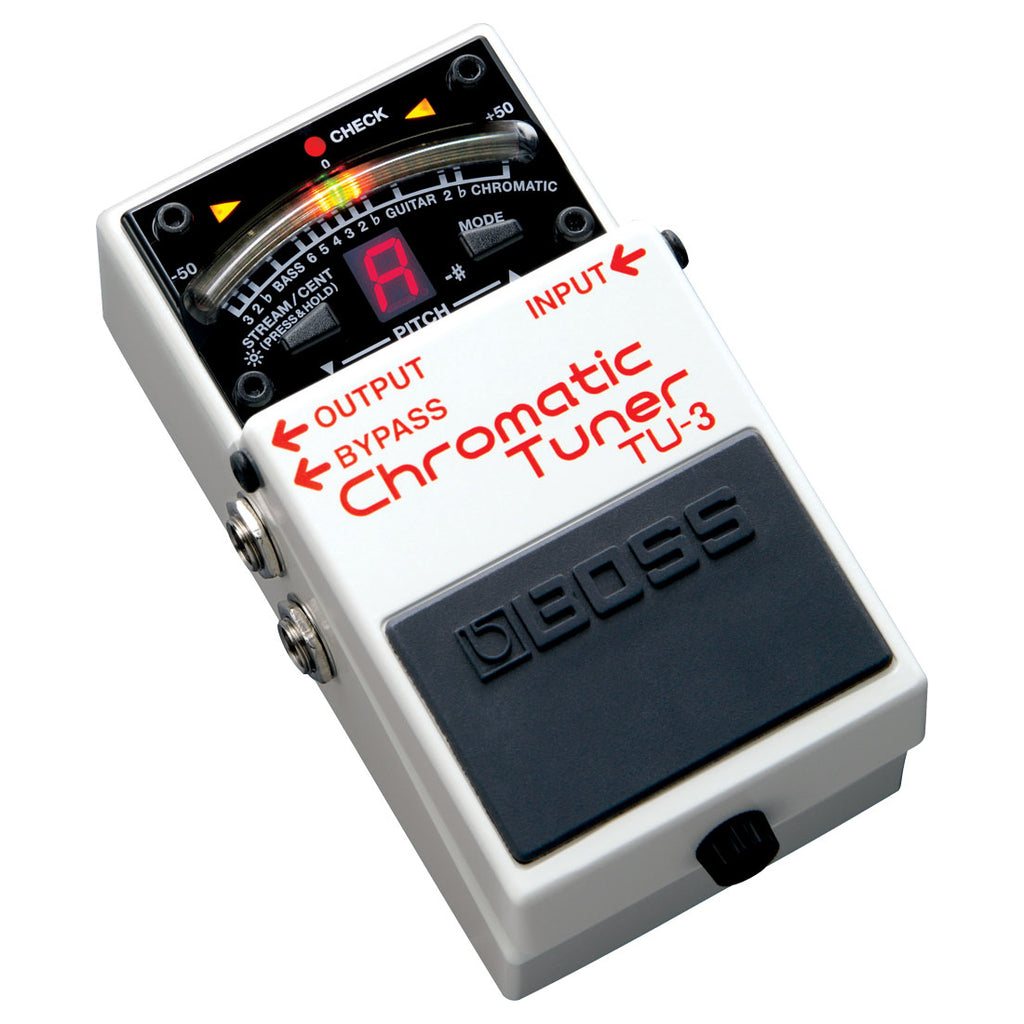 Boss TU-3 Chromatic Tuner pedal — angled side jack view
