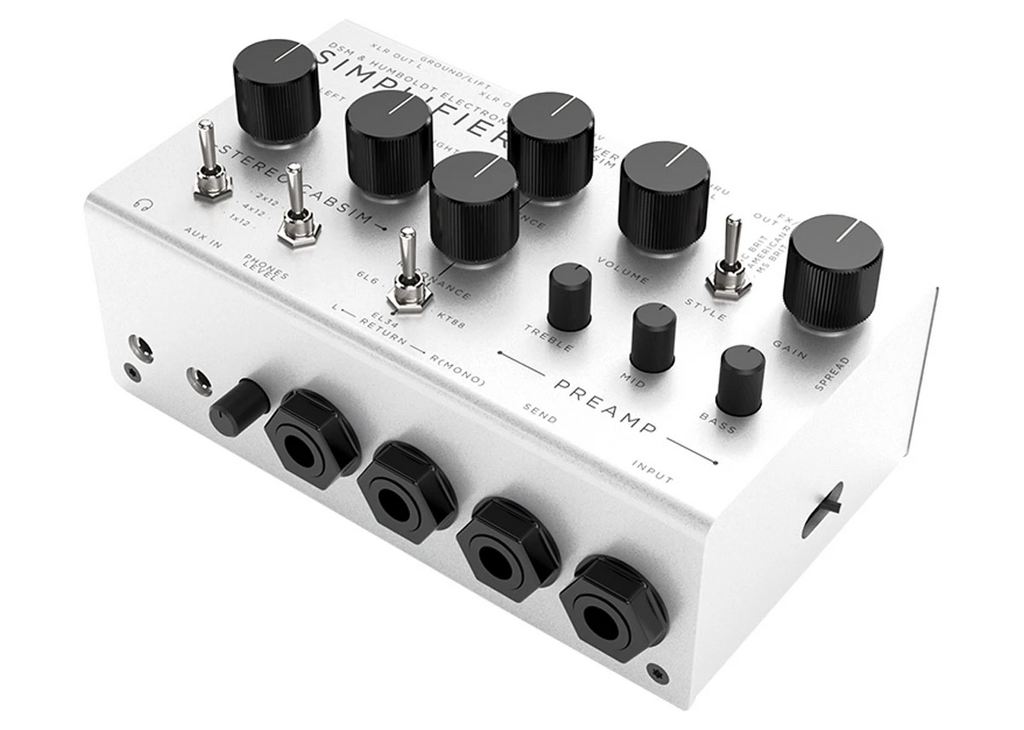 DSM & Humboldt Simplifier amp/cab simulator — white enclosure, rear input/output jacks