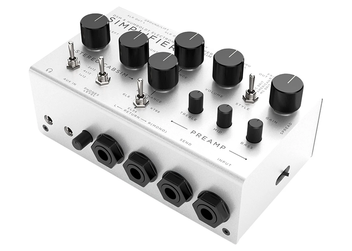DSM & Humboldt Simplifier amp/cab simulator — white enclosure, rear input/output jacks
