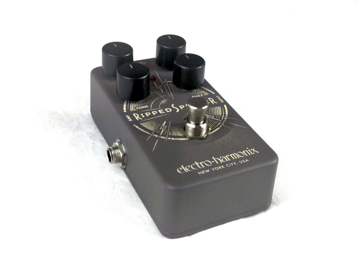Electro-Harmonix Ripped Speaker fuzz pedal — angled view of gray enclosure