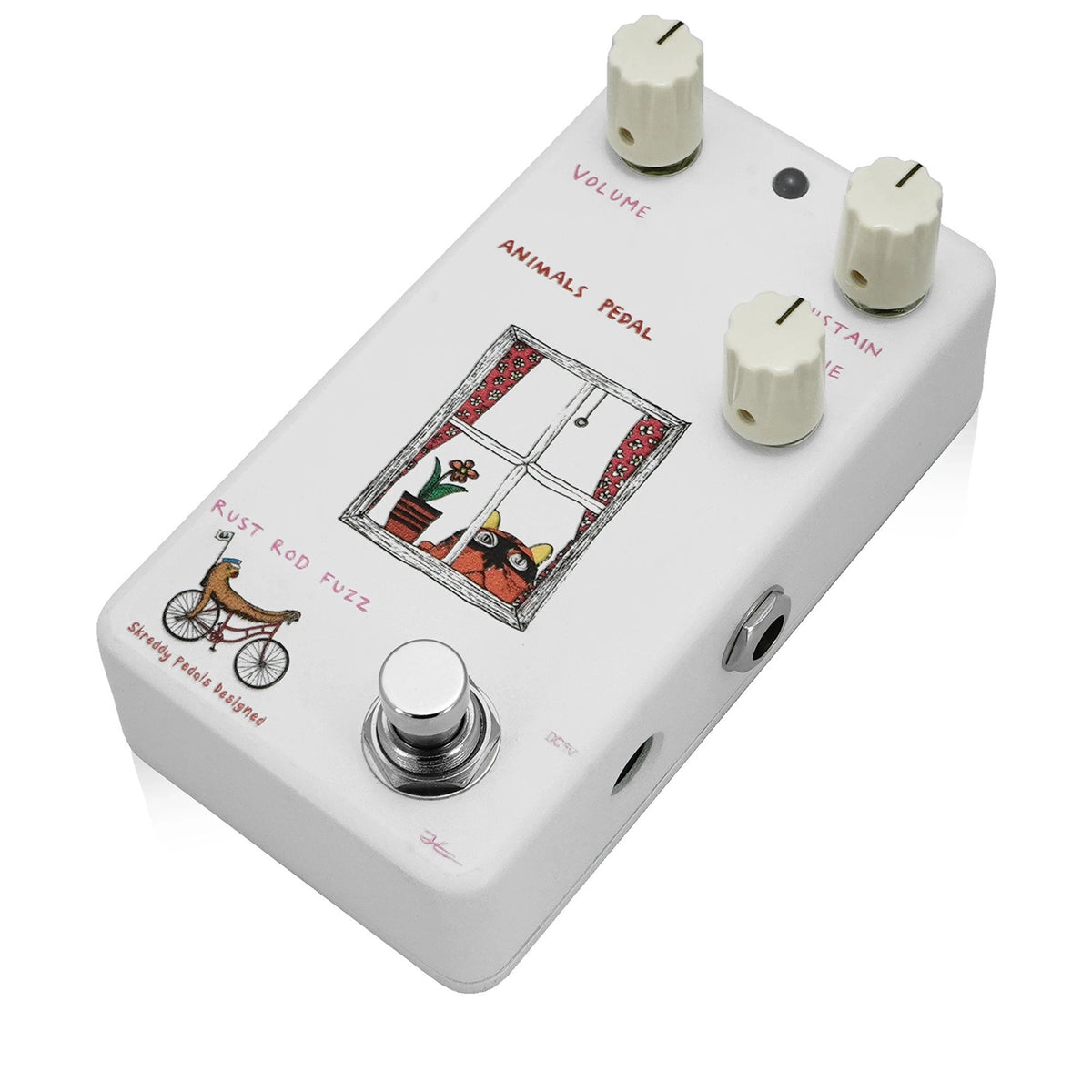 Animals Pedal Rust Rod Fuzz V2 fuzz pedal — white enclosure top control view