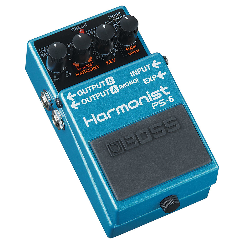 Boss PS-6 Harmonist pitch shifter pedal — blue enclosure side view